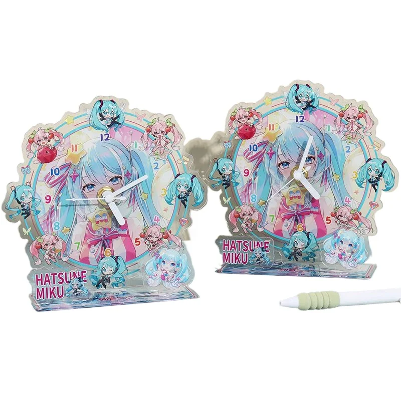Hatsune Miku Anime Orologio acrilico periferico Ornamenti creativi personalizzati Cartoon Acrilico Figura umana Stand Regalo di compleanno