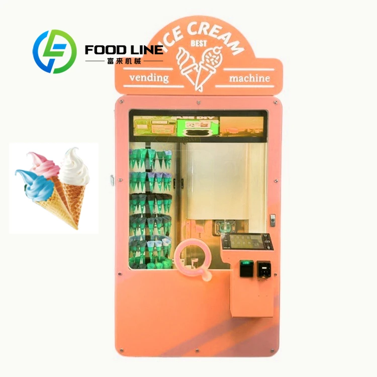 High-tech New Ice Cream Vending Machine Commercial Large Capacity Coin Credit Card QR Code Ice Cream Cone Vending Machine