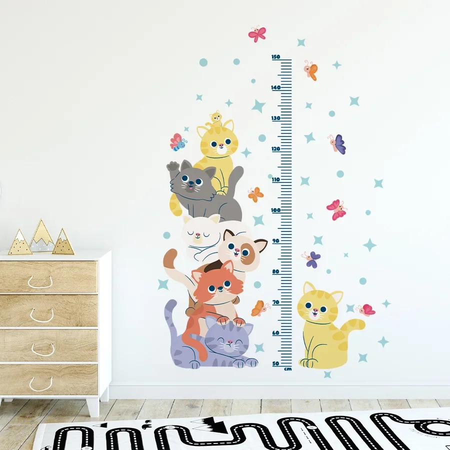 Cartoon Cat Height Measure Wall Sticker Height Growth Chart for Kids Rooms Nursery Wall Decor Classroom Ruler Sticker Decals