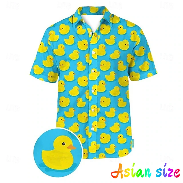 قميص هاواي صيفي رجل أصفر بطة طباعة عادية مضحك أنيمي الشاطئ قمصان الموضة عالية الجودة الفاخرة الأسود الاجتماعية البلوزات فضفاضة #4