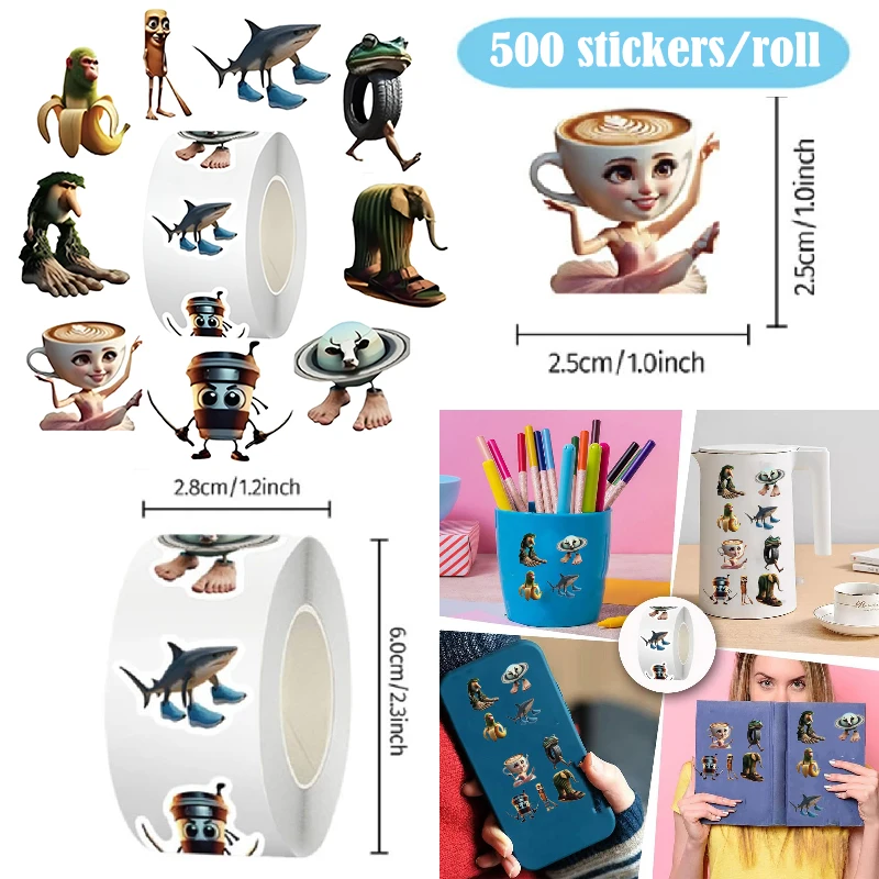 500 ملصق/لفة ملصقات مضحكة لفة تونغ تونغ صحور ملصقات الدماغ الإيطالية مجردة الحيوان لزجاجة ألعاب الكمبيوتر المحمول تزيين #1