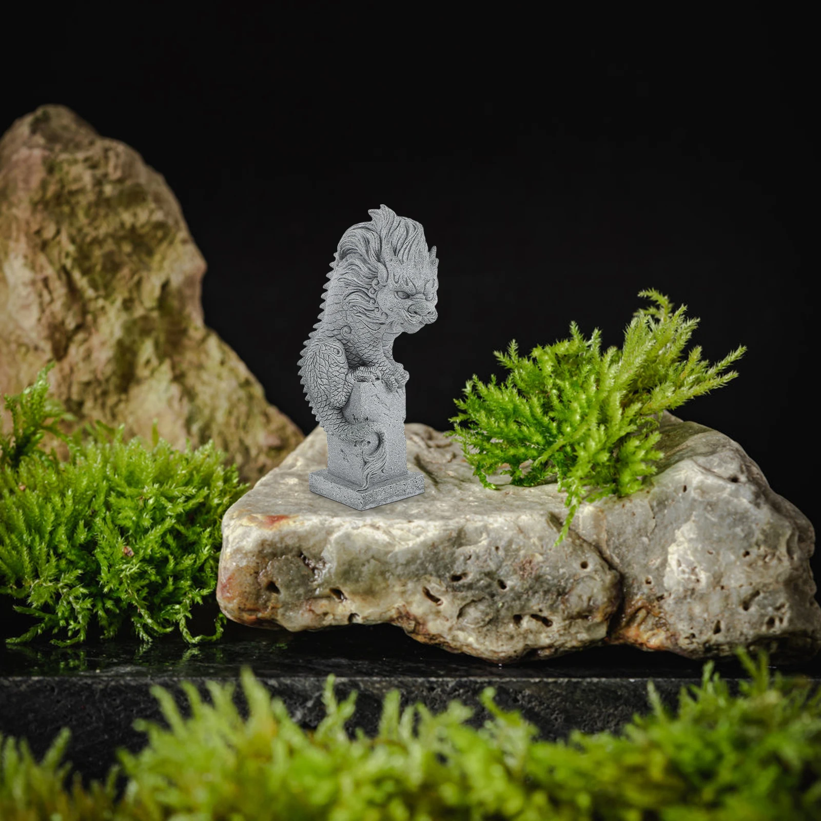

Dragon naments Bonsai Aquarium Decorations Stone Kylin Statue Garden L Small Sculpture Chinese Lion Foo Dogs Durable H