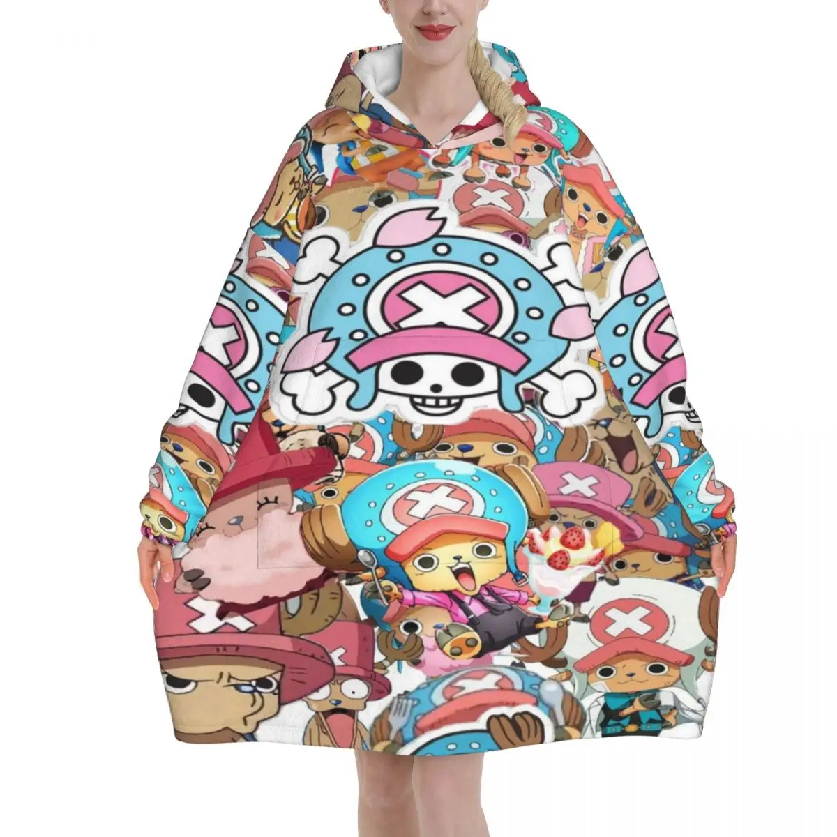

Луффи Зоро Тони Чоппер аниме большое одеяло толстовка с капюшоном длинное флисовое носимое одеяло с капюшоном и большим карманом