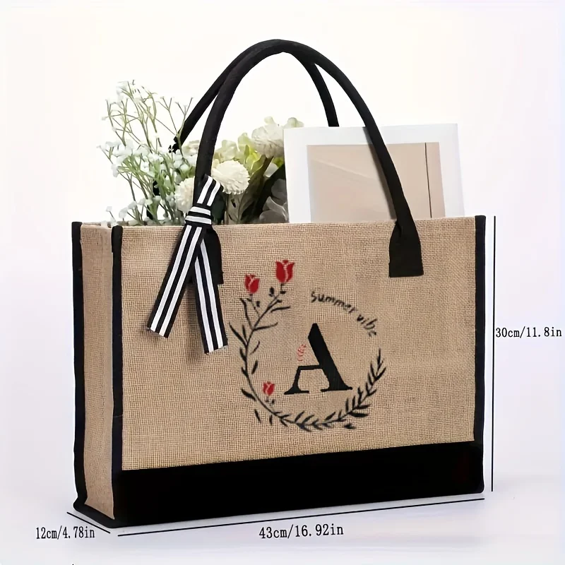 1PCS Handbag Initial Travel Handbag Pure Natural Cotton and Hemp Large Capacity Fashion Shopping Bag Men\'s and Women\'s Handbags