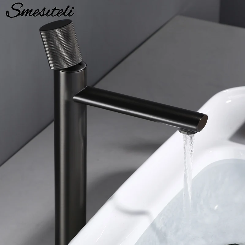 Smesiteli Bathroom Sink Faucet Gunmetal Cold Hot WashBasin Vessel Mixer Tap Single Handle Brass Matt Black Luxury Washbasin