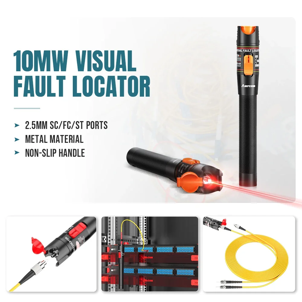 AMPCOM FTTH Fiber Optic Tool Kit with Fiber Cleaver FC-6S Visual Fault Locator Optical Power Meter Fiber Stripping Tool 14 in 1