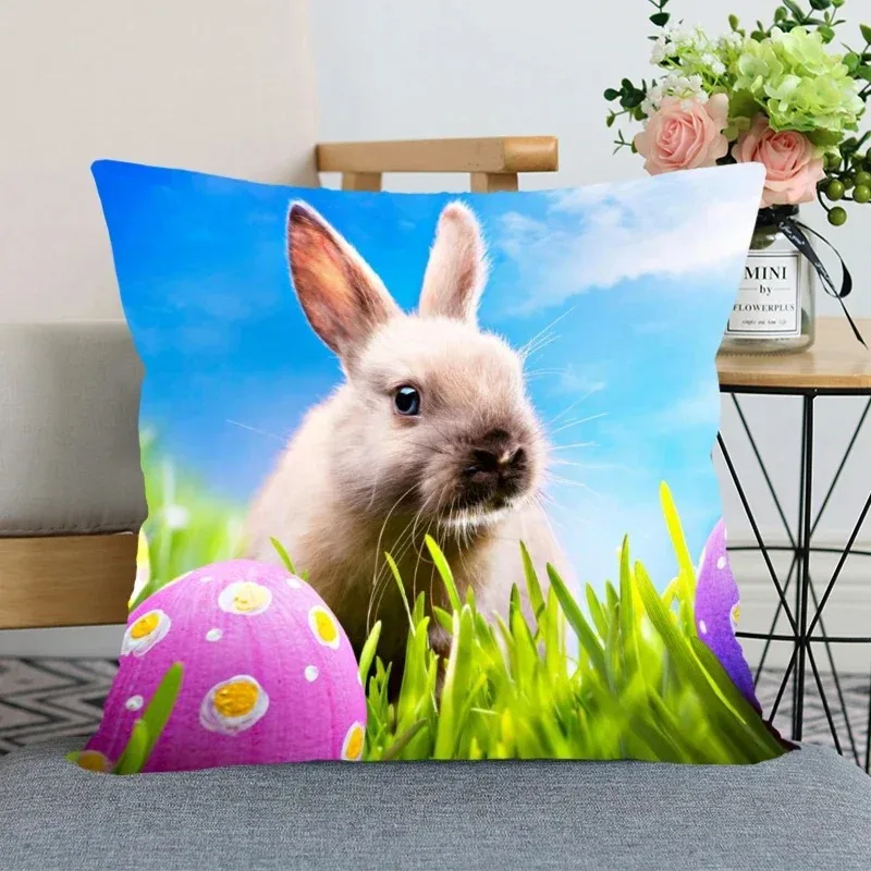 Luxury Home Decor Pillowcase Cute Rabbit Flower Basket Pattern Cushion Cover Living Room Sofa Cushion Cover