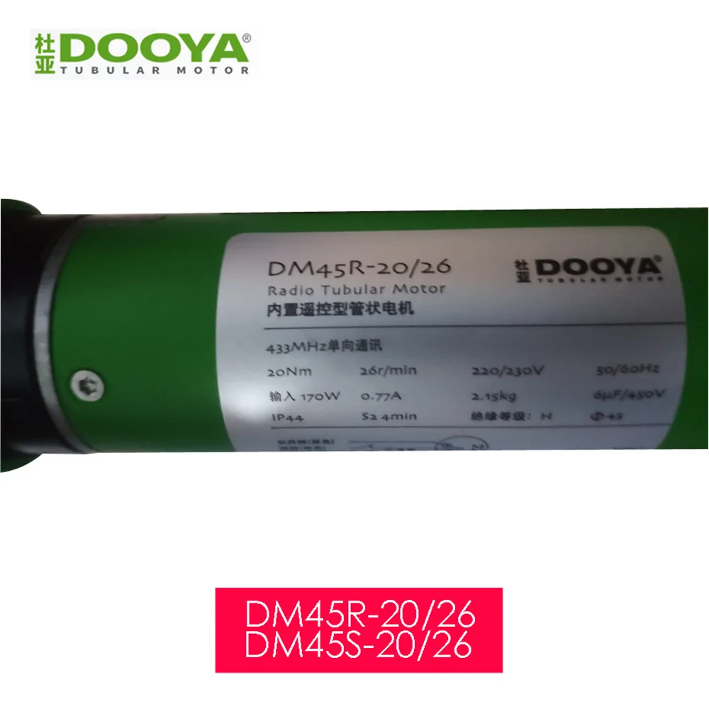 Dooya Rolling Tubular Motor DM45R/DM45S 20/26,220/230V 50/60Hz,Rf433/4 Wire Tubular Motor for Rolling Blinds/Canopy/Lift System