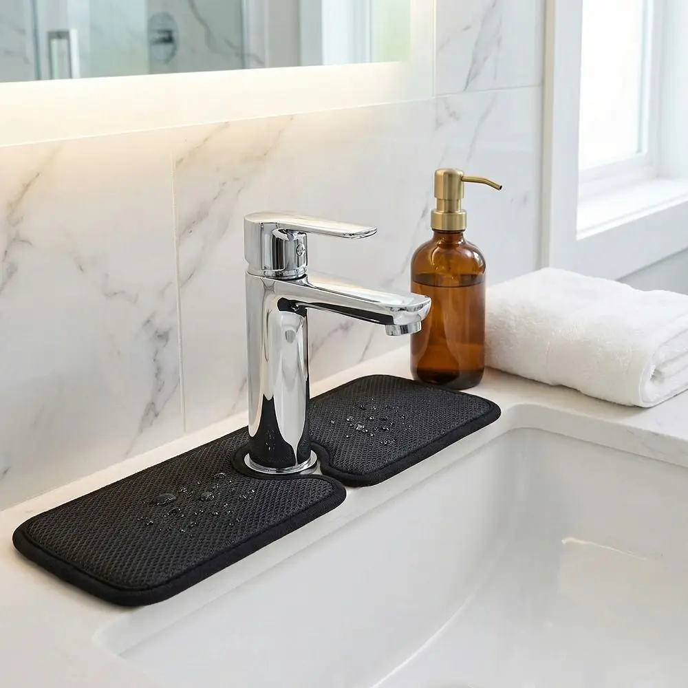 

Microfiber Faucet Splash Catcher Contoured Shape Absorbent Pad Sink Splash Guard Dish Drying Pads Wraparound Design