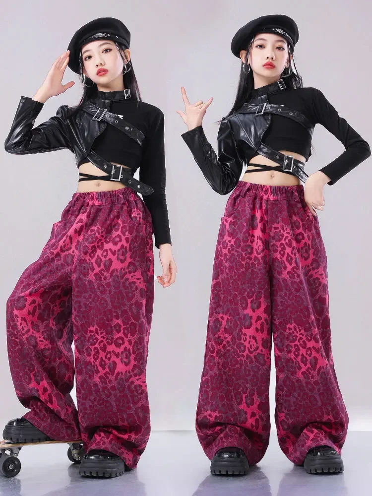 

Комплект розовых шорт с леопардовым принтом для детей 6–16 лет, одежда для джазовых танцев, костюмы для пупок, одежда для репетиции взлетно-посадочной полосы для девочек