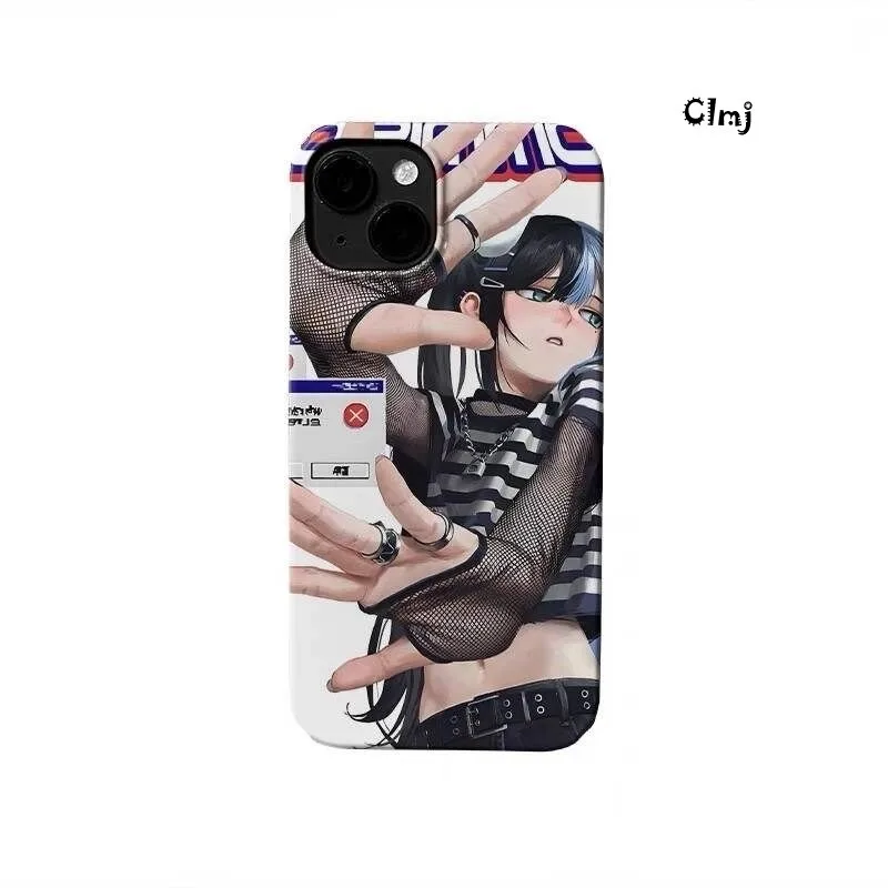 Clmj Y2K 애니메이션 소녀 쿨 폰 케이스 아이폰 16 15 14 13 12 11 프로 맥스 X XS XR XSMax 7 8 플러스 글로시 필름 하드 PC 커버