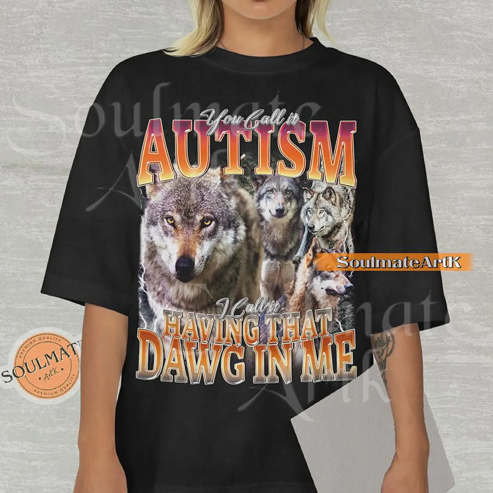 That Dawg In Me Funny T Shirt Retro 90s Wolf SweaT Autism Awareness Loyal Moon vintage Washed Versatile Comfortable Casual