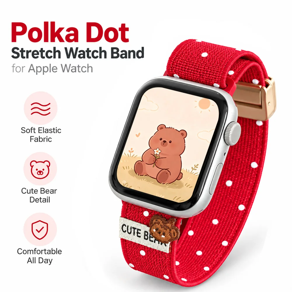 Nylon Strap for Apple Watch Band Ultra4/3 49mm S12 11 42/46mm Magnetic Buckle for iWatch 9 8 7 45 41 44 38 40mm Polka-Dot Bear