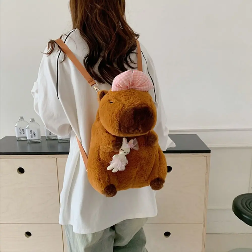 Sac à dos en peluche Capybara pour filles, sac à bandoulière dessin animé, sac à bandoulière, sac de rangement cosmétique, porte-monnaie, nœud papillon simple, mignon