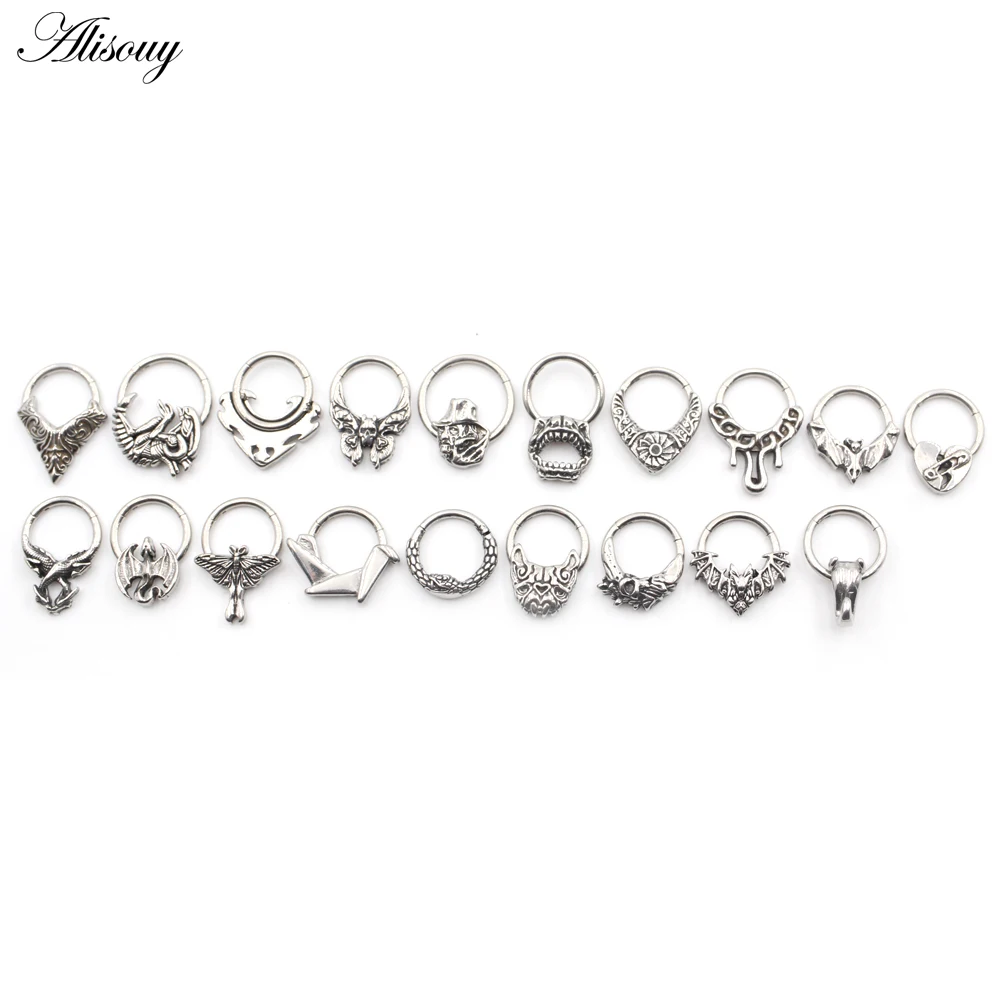 1PC Stainless Steel Heart Tongue Bat Lizard Butterfly Nose Ring Ear Captive Tragus Cartilage Helix Hoop Earring Piercing Jewelry