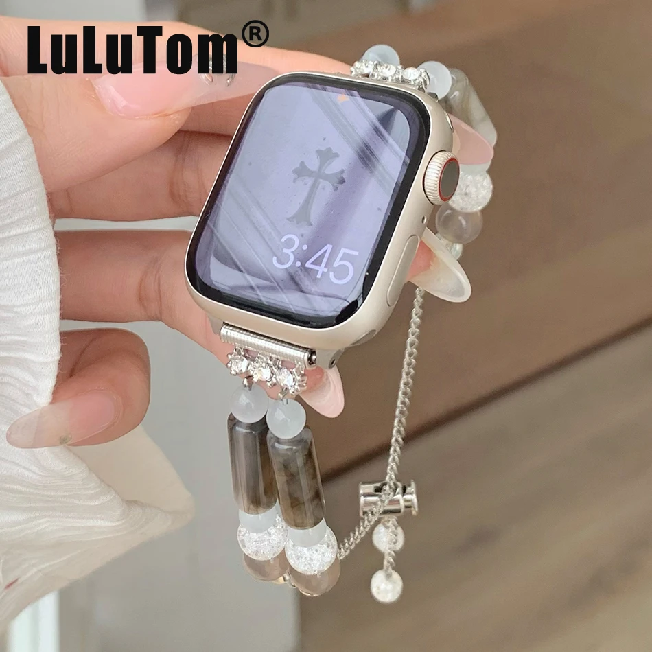 Chinese Style Strap For Apple Watch UItra 8 7 49mm 45mm 44mm Crystal Beads Bracelet For iWatch Series 6 5 SE 42mm 40mm 38mm Band