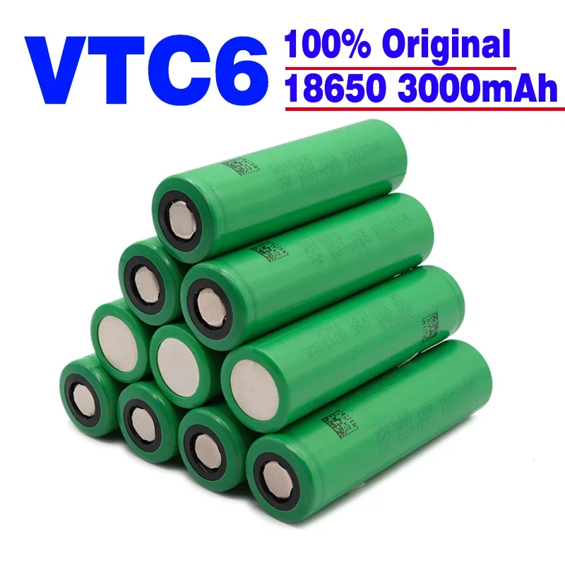 Batterie aste pour lampe de poche, VTC6, 18650, 3000mAh, 3.7V, 30A, décharge élevée, 18650, 24.com, US18650VTC6, outils