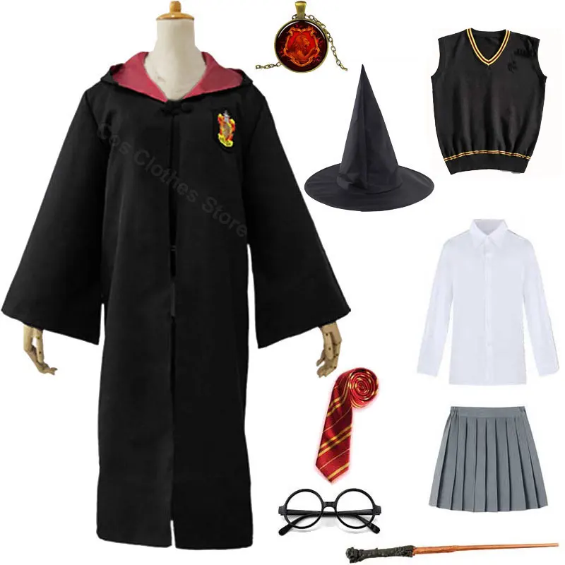 Magic College Uniform For Kids Adult Hufflepuff Slytherin Style Robe Cloak maglione Heromions Cosplay HalloweeCostume