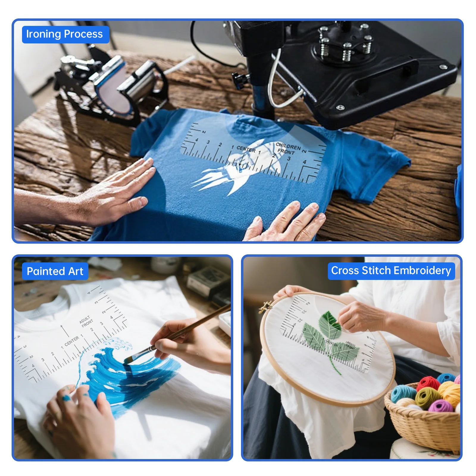 Transparent T-shirt Ruler Guide Kit for Heat Press HTV Vinyl Center Designs Craft Sewing Tool Supplies with Tape Measure