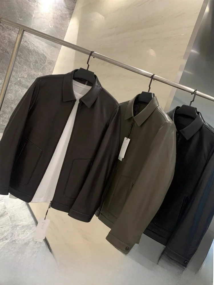 

Waed Leather Jaet Collar Men's Outerwear Autumn Winter Adstrative Busin Series Stand Fit Polyester Fiber