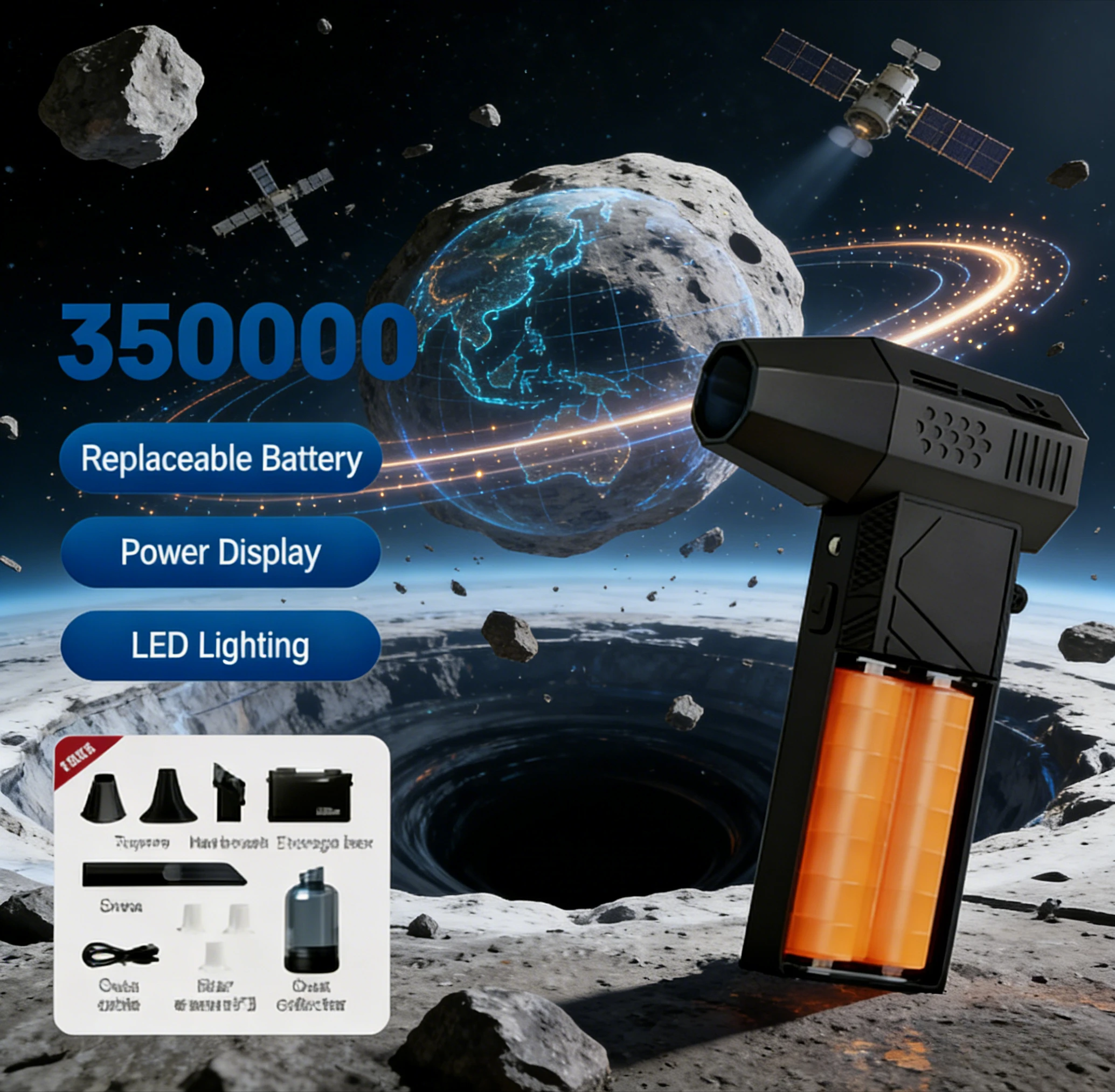 

c6 Мини-импульсный воздуходувка объемом 350 тыс. об/мин | Бесщеточный двигатель + светодиодное освещение + дисплей батареи (перезаряжаемый)