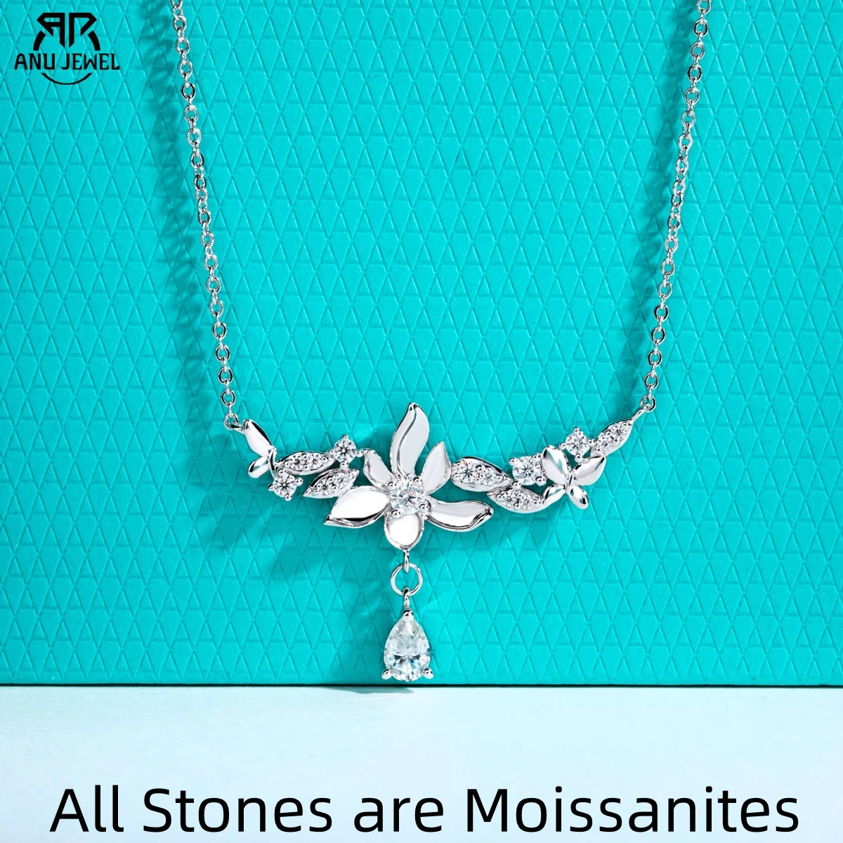 

AnuJewel 0.97cttw Moissanite Orchid Pendant 40+5cm Flower Necklace 925 Sterling Silver Clavicle Chain Gifts for Women Jewelry