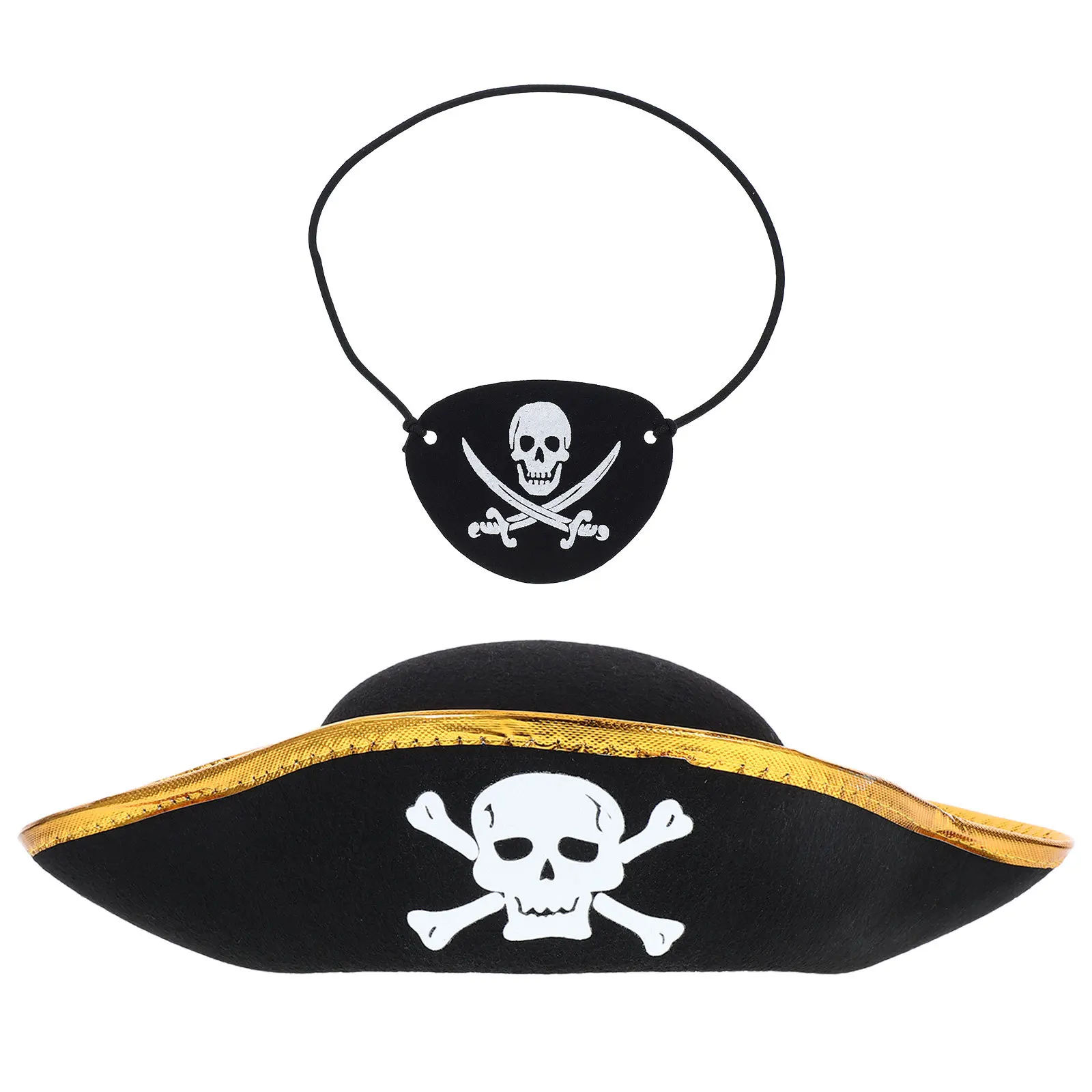 

2Pcs Pirate Hat Eye Patch Set Comfortable Fit for Cosplay Masquerade Party Halloween Costume Accessories Pirate Dress Up