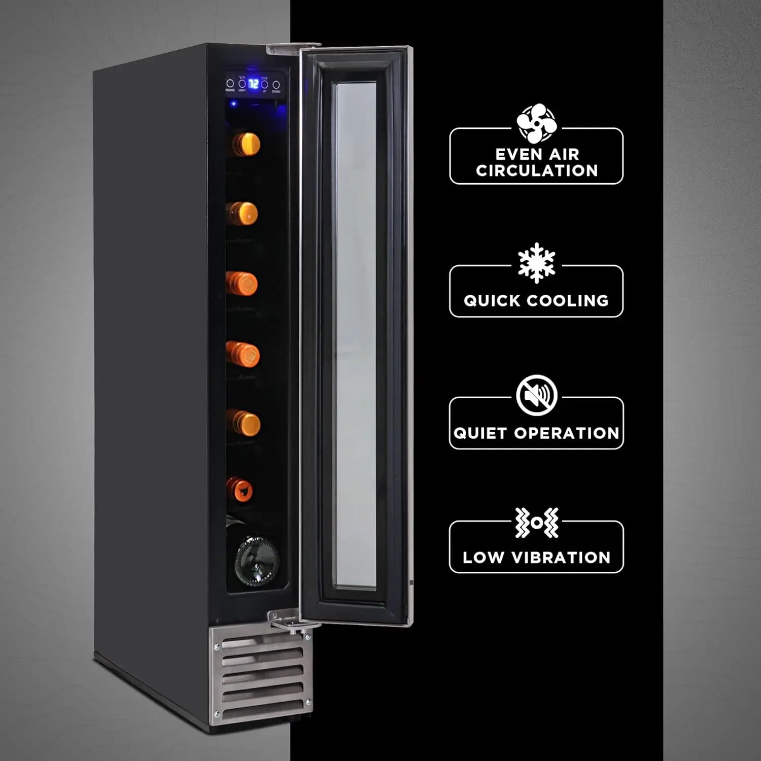 Koolatron-Slim refrigerador de vinho com built-in Under-Counter, aço inoxidável, controles digitais de toque, design de ventilação frontal, 6 em, 7 garrafa