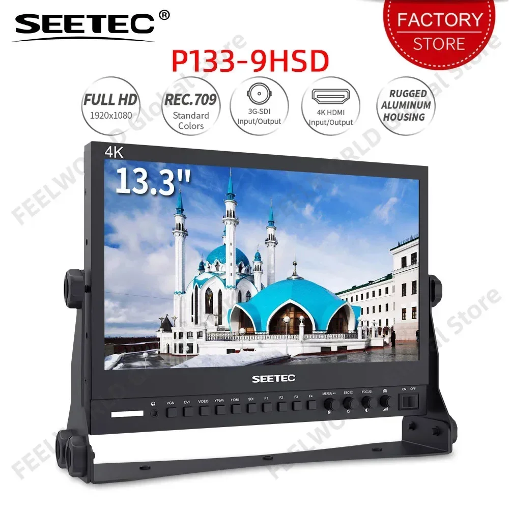 SEETEC P133-9HSD 13.3 Inch Pro SDI Broadcast Monitor Aluminum Design IPS Screen Full HD 1920x1080 with 3G-SDI 4K HDMI AV YPbPr