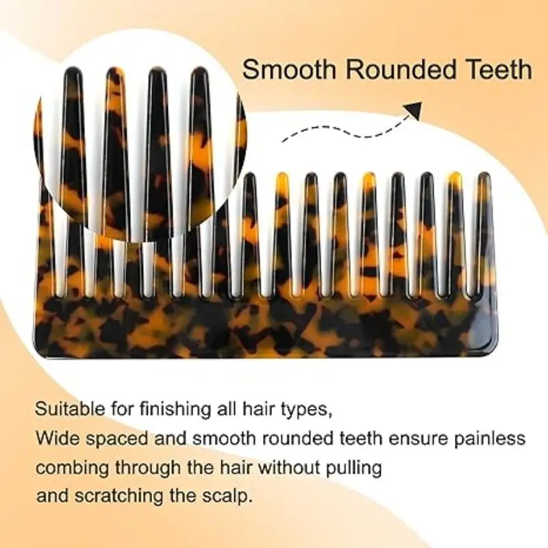 Tortoiseshell Wide Tooth Comb, Acetate Large Detangling Hair Comb for Curly Thick Hair, No Static Hair Styling Comb