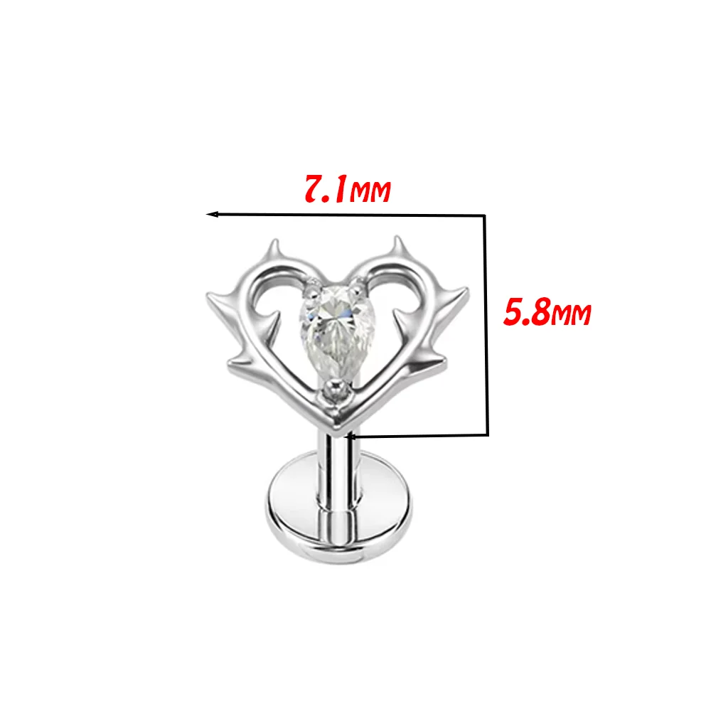 G23 التيتانيوم الشرير نمط بأكسيد زركونيا الحب على شكل قلب شوكة أقراط سوبر كول الأذن العظام الشفاه ترصيع هيئة ثقب المجوهرات