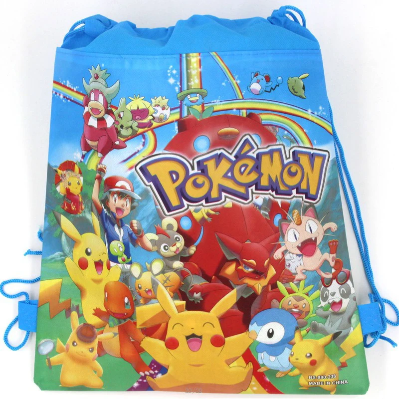 New Pokemon Pikachu Children nonwoven Fabric Travel Bag Cartoon Storage Clothes Shoe Bag Cotton Drawstring Bag Portable Backpack