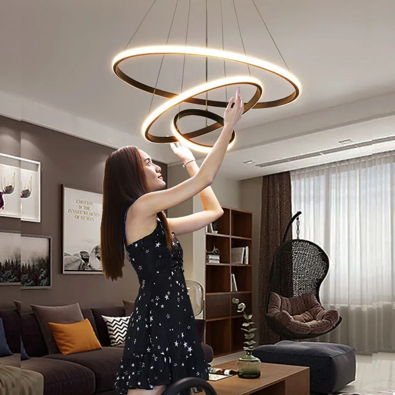 Luces de techo circulares regulables, accesorios de lámpara colgantes con anillo artístico Led para sala de estar y dormitorio