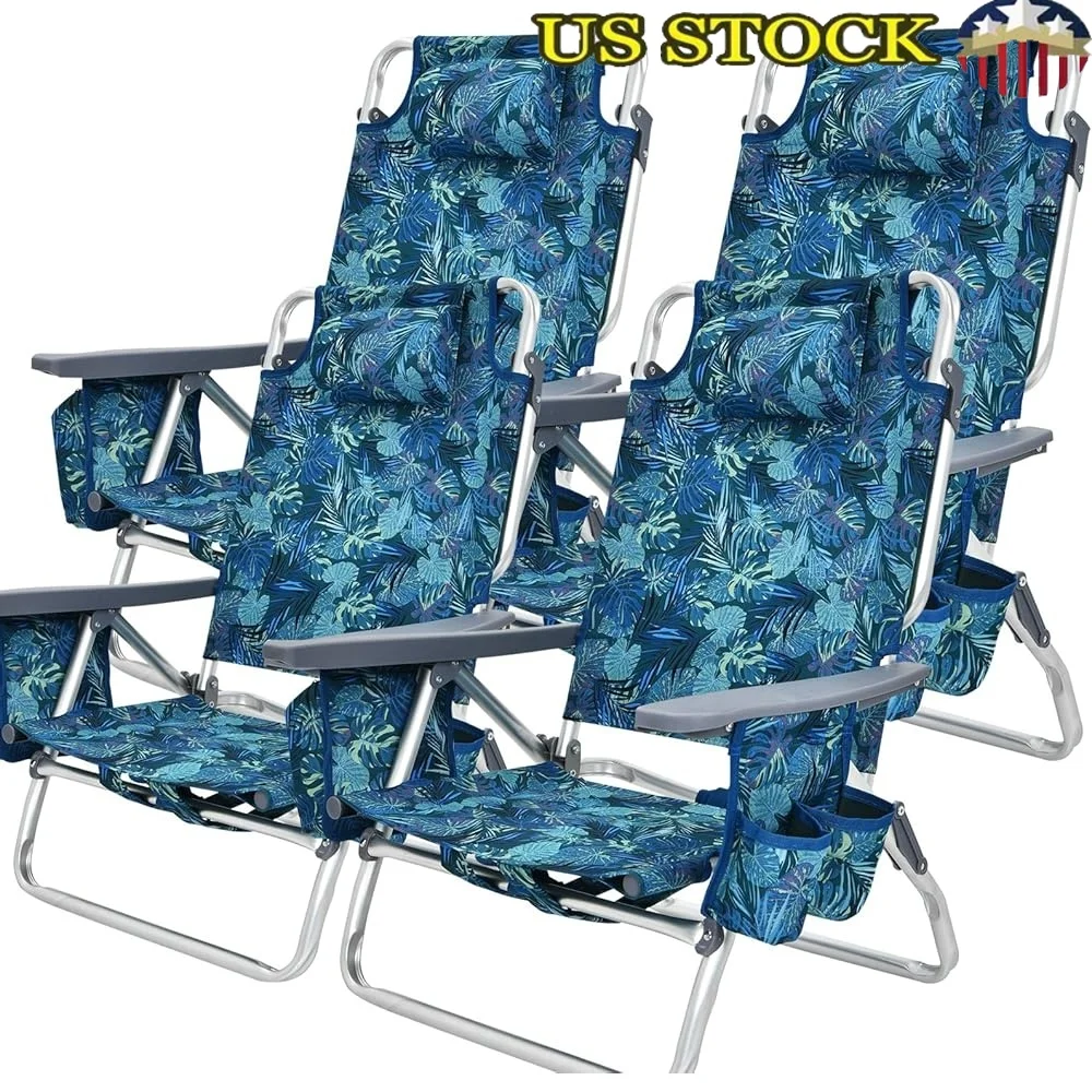 

Folding Backpack Beach Chair with Adjustable Backrest Cooler Bag Cup Holders Towel Bar Portable Sunbathing Set Adults Outdoors