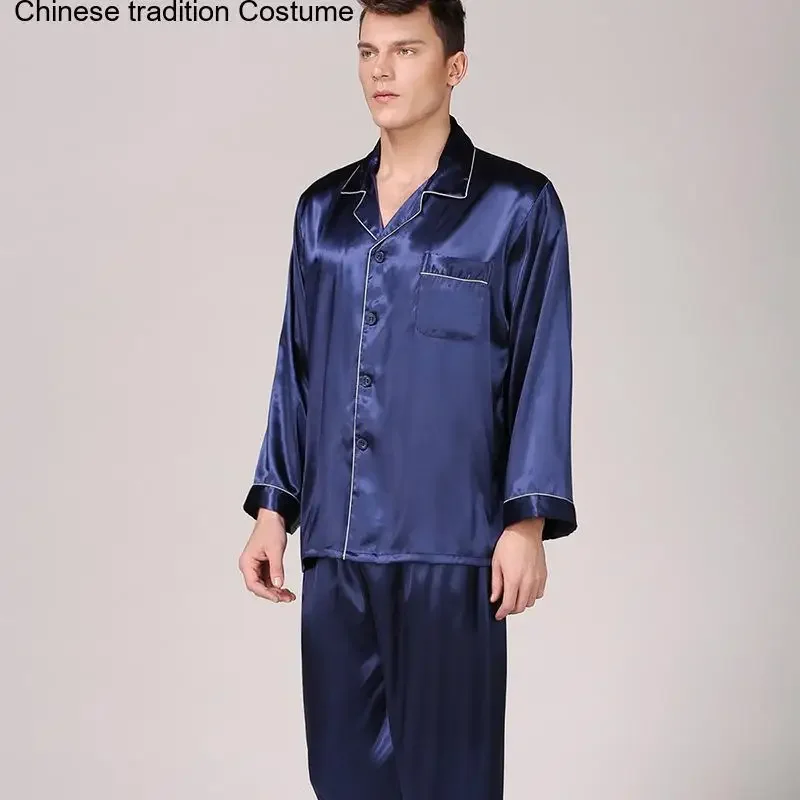 Pyjama vert à manches longues pour hommes, haut et pantalon, vêtements de nuit décontractés, vêtements pour la maison, vêtements de nuit, glace trempée, grande taille 3XL, 2 pièces