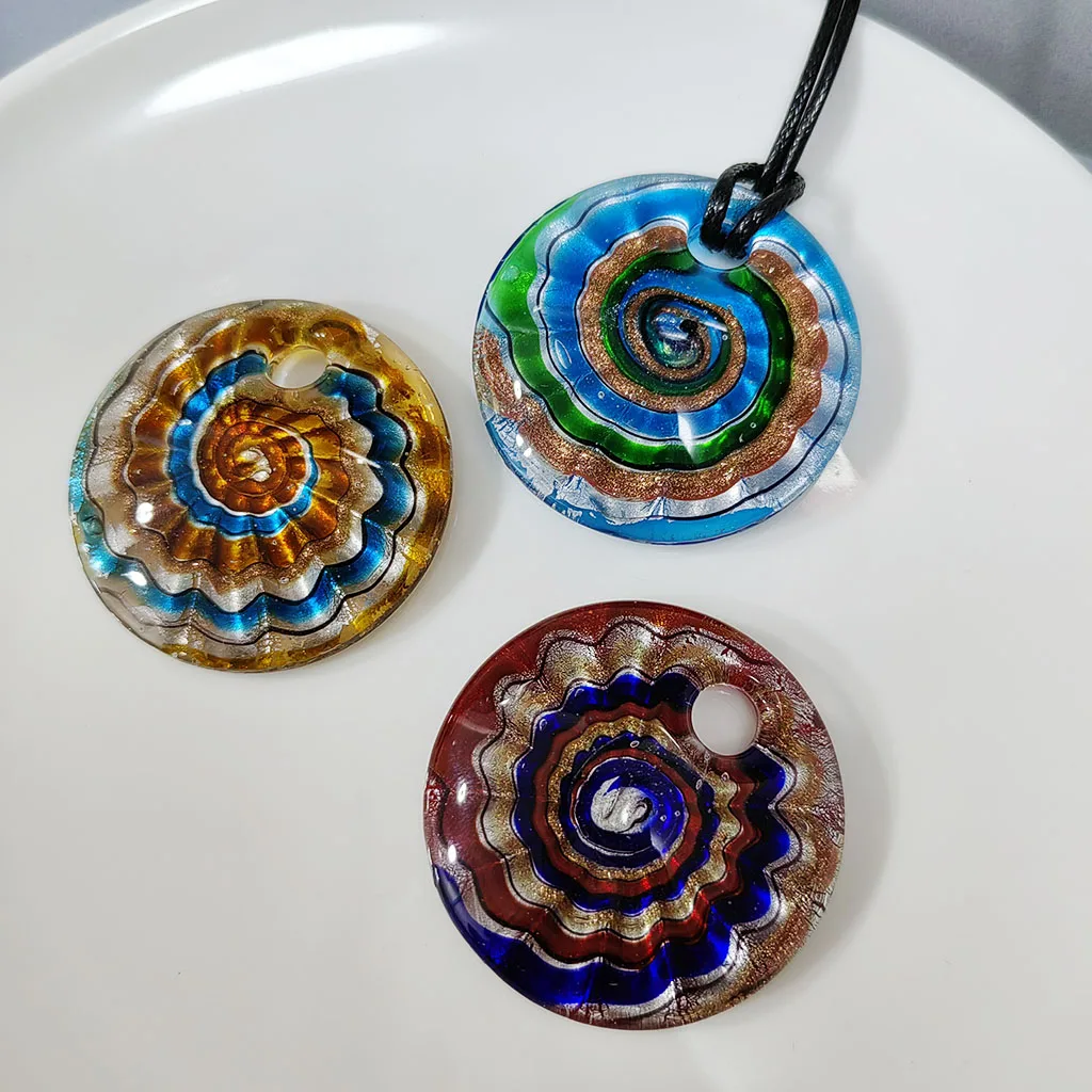 1PCS Red Blue Glass Murano Floral Round Swirl Lampwork Crystal Pendant Necklace For Women Cheap Items Jewelry Gift