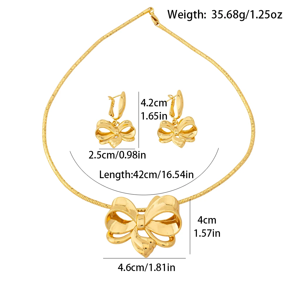 Luxus elegante Bowknot Design Schmuck Set Frauen afrikanischen Dubai Gold Farbe Mode Halskette Ohrringe Set für anmutige Damen Geschenk – Detail 4