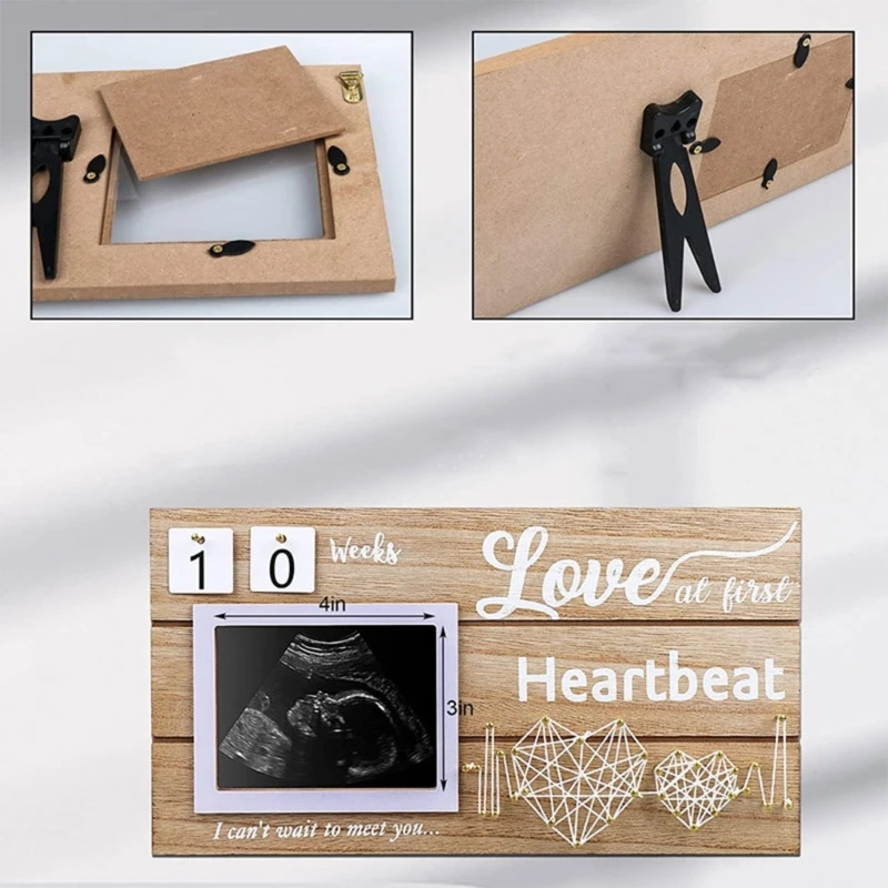 Cadres Photo à ultrasons pour annonce bébé, décor avec Double cœur d'amour, 85LE