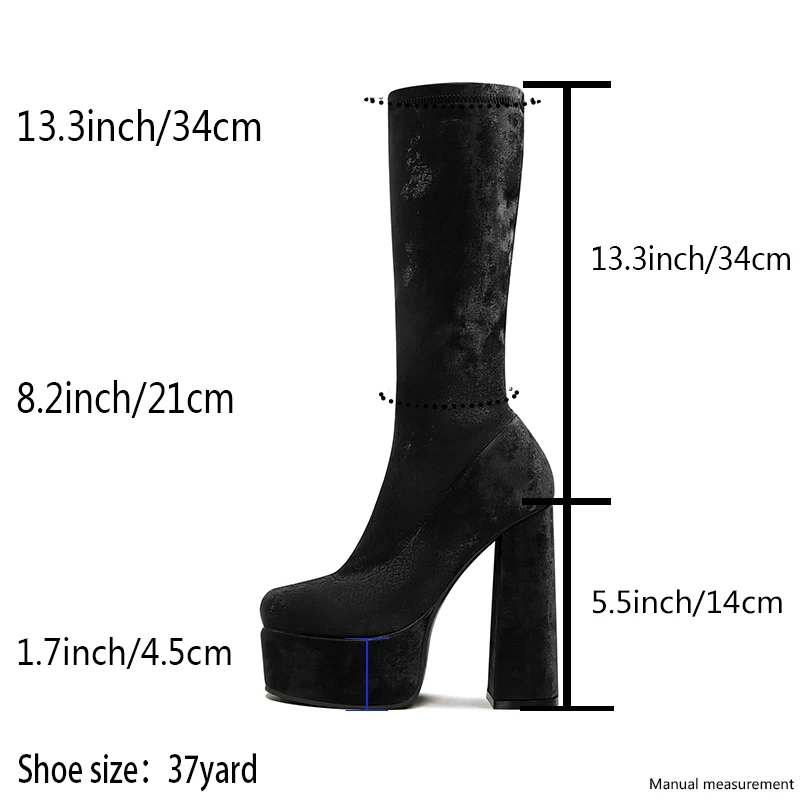 Women Knee Boots 2024 New Fashion Thick Sole High Heels Apricot Women\'s Punk Boots Platform Shoes Women\'s Sock Boots