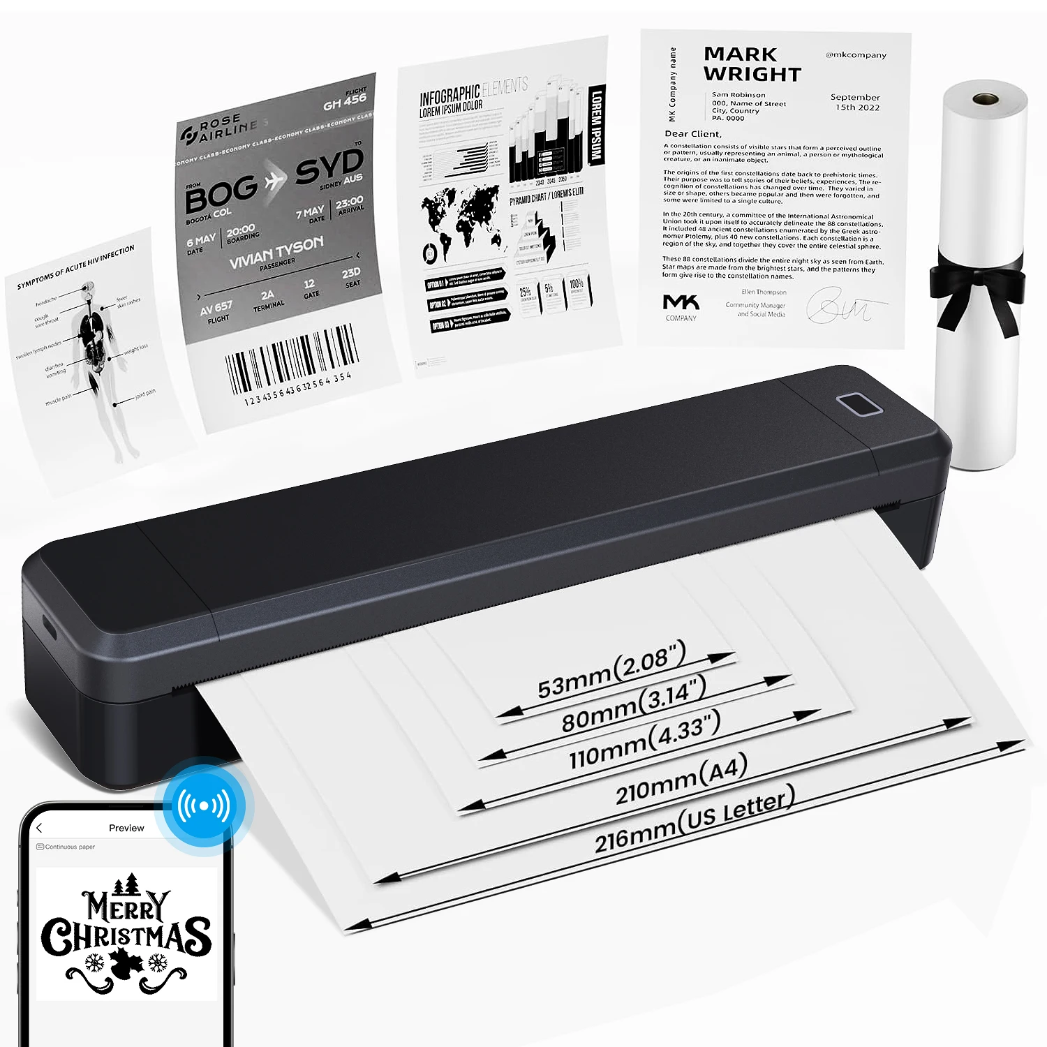 Marklife Portable A4 Thermal Printer Multifunctional Tattoo Document Printer Bluetooth-compatible HD Printing Tattoo Machine