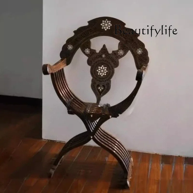 

X40 Italian Bed And Breakfast Balcony Restaurant Single Solid Wood Carving Flower Classical Chair Art Coffee Armchair