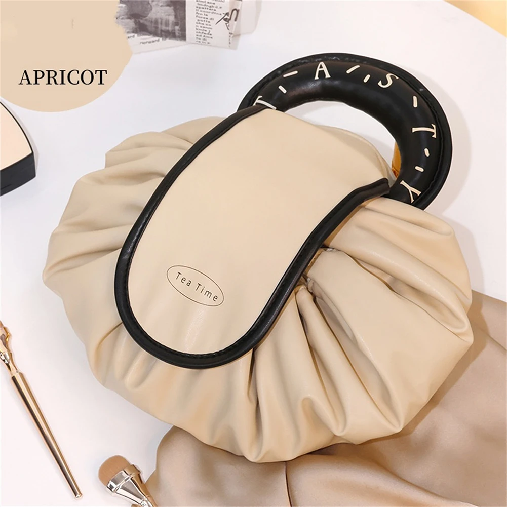 Drawstring Makeup Bag, Cosmetic Bag Organizer Waterproof Portable Large Travel Makeup Pouch Collapsible Scrunch Make-up Bag