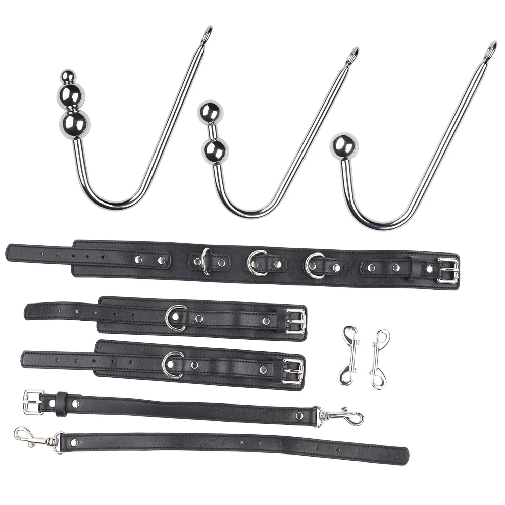 Stainless Steel Anal Hook Sex Handcuffs and Collar bdsm Bondage Set Sex Toys for Man Metal Butt Hook BDSM Gay Sex Toy