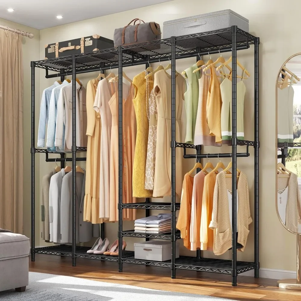 Wire Garment  Heavy Duty Clothes  for Hanging Clothes, Bedroom Clothing Rack Freestanding Closet Wardrobe Rack