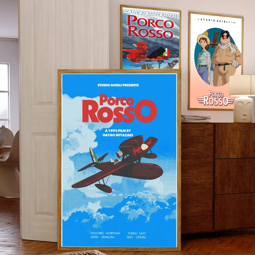 Anime Porco Rosso Whitepaper Poster Fancy Wall Sticker for Living Room Bar Decoration Decor Art Wall Stickers