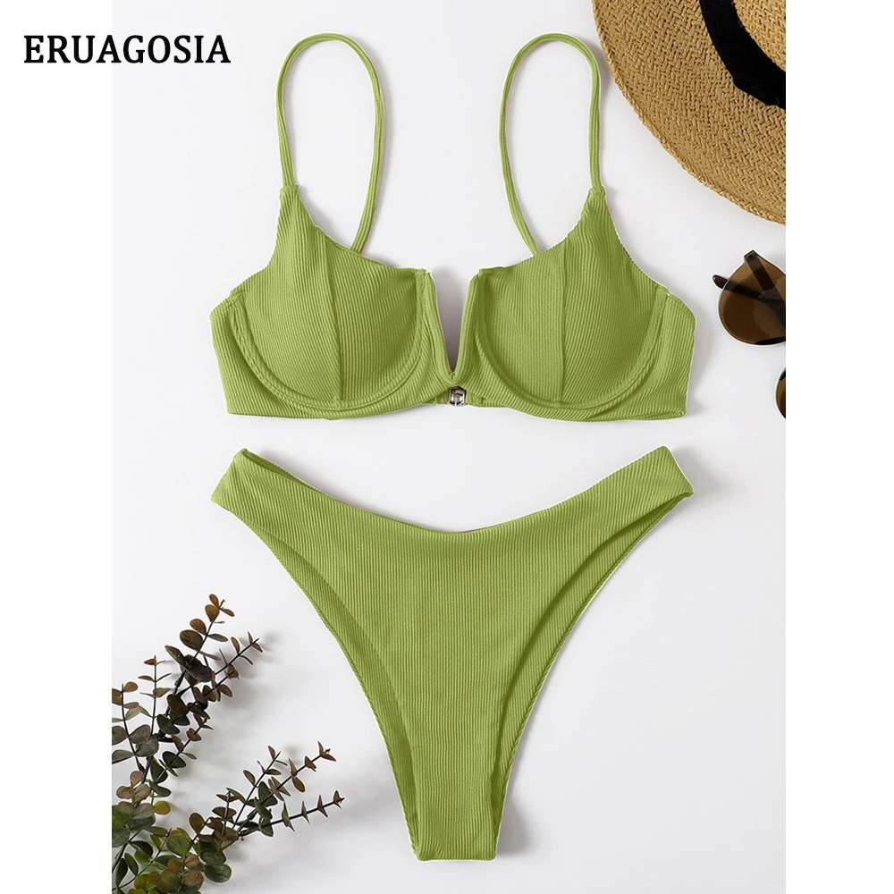 Ribbed Brazilian Bikini Set for Women, Push Up Bikinis, Swimwear, Female Bathing Suit, Sexy Beach Wear, Summer