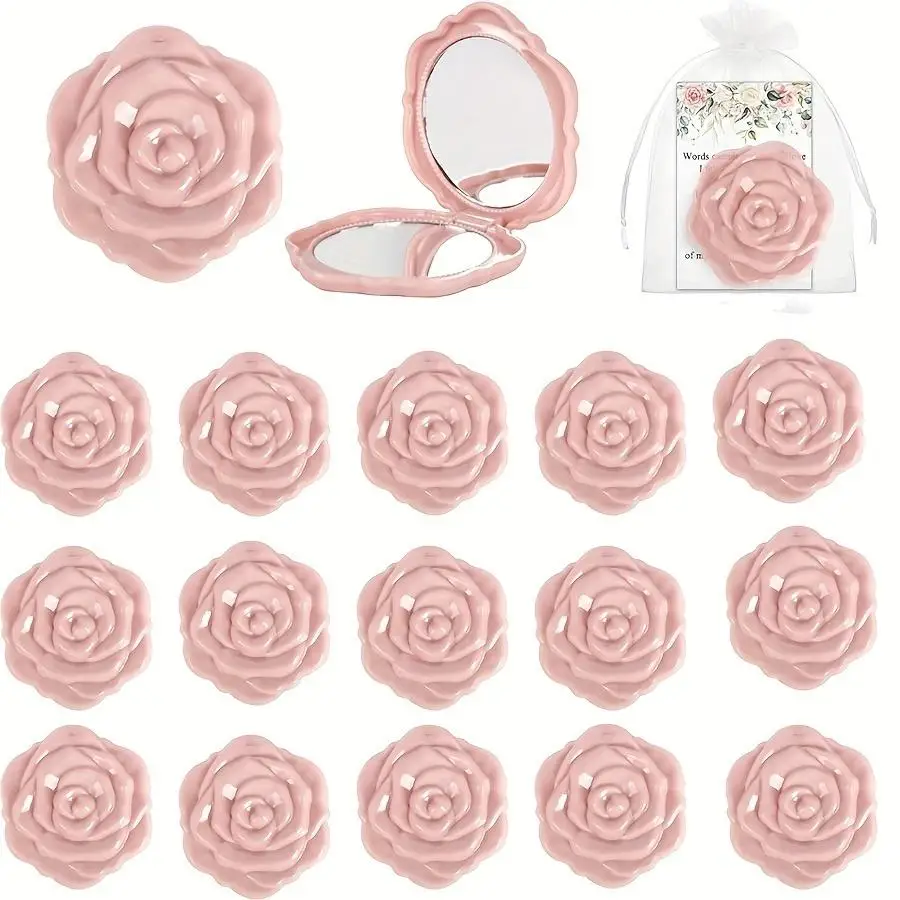 1/5/10/20/50/100pcs Pink Mirrors, Plastic Travel Makeup Mirrors, Portable Folding Mirrors, Compact Mirrors in the Shape of Rose