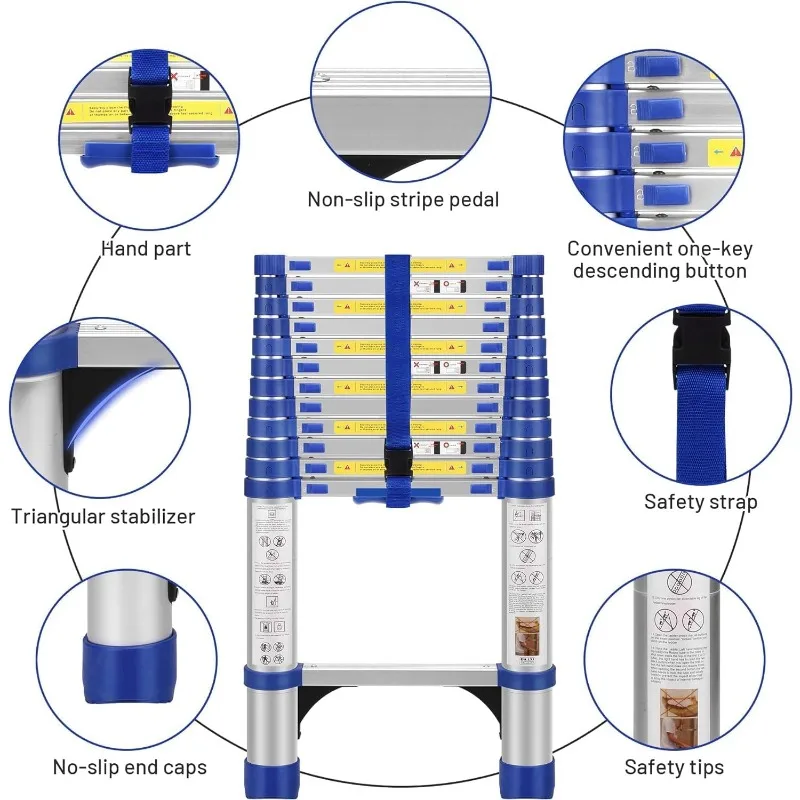 (15.5FT,Blue) 15.5FT Telescoping Ladder,  Telescopic Ladder 330lbs Capacity, Extension Ladder for Home, Outdoor (15.5FT,Blue)