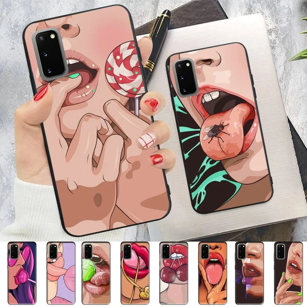 

Sexy Girl Red Lips Kiss Phone Case For Samsung S 9 10 20 21 22 23 30 23plus lite Ultra FE S10lite Fundas