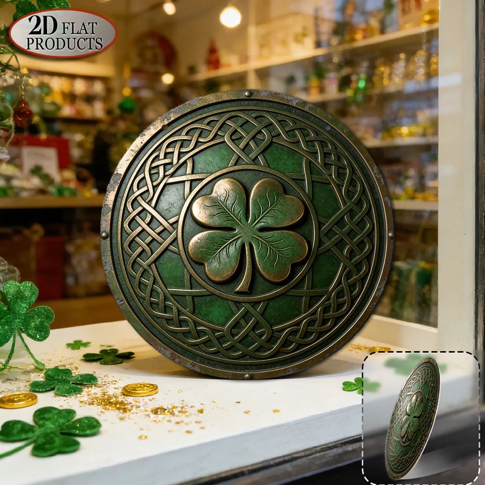 CIFbuy Vintage Celtic Four Leaf Clover Aluminum Wall Art Waterproof Durable Metal Sign For Home Cafe